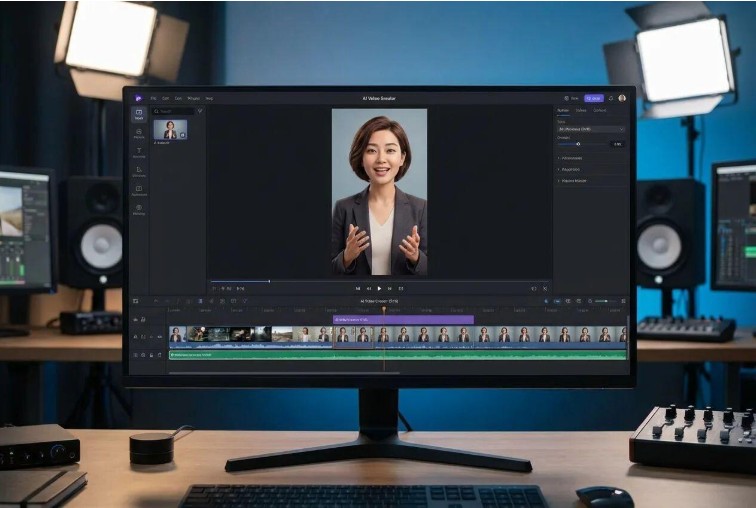 AI video editor interface with digital avatar for TikTok ads. AI Video