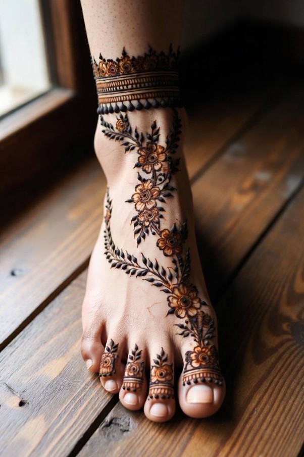 Stylish Leg Mehndi Design
